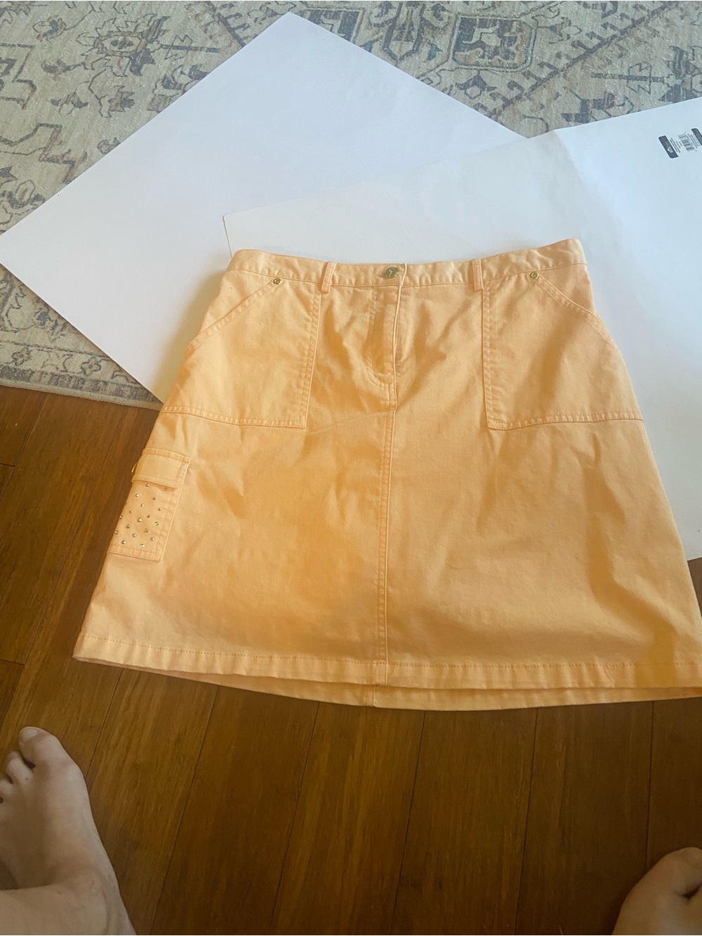 Casual Peach Mini Skort with Pocket Detail